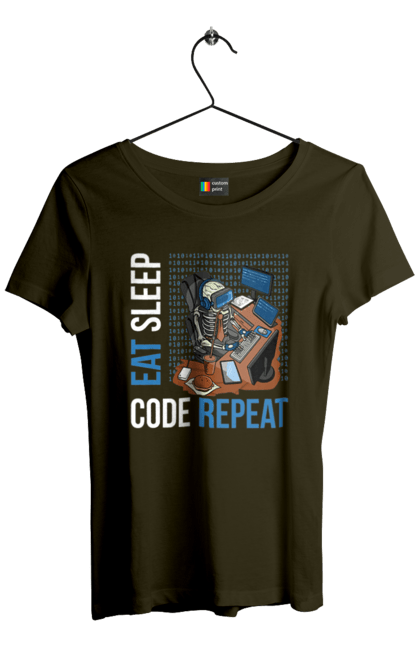 Women`s t-shirt with prints Eat Sleep Code Repeat. Code, code repeat, developer, eat sleep, it specialist, java, javascript, php, programmer, python. 2070702