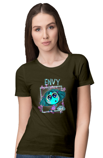 Women's t-shirt with prints Inside Out Envy. Cartoon, emotions, envy, inside out, pixar. 2070702