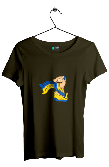 Футболка жіноча з принтом "Сильна Україна". Воля, кулак, прапор україни, україна, українська символіка. 2070702