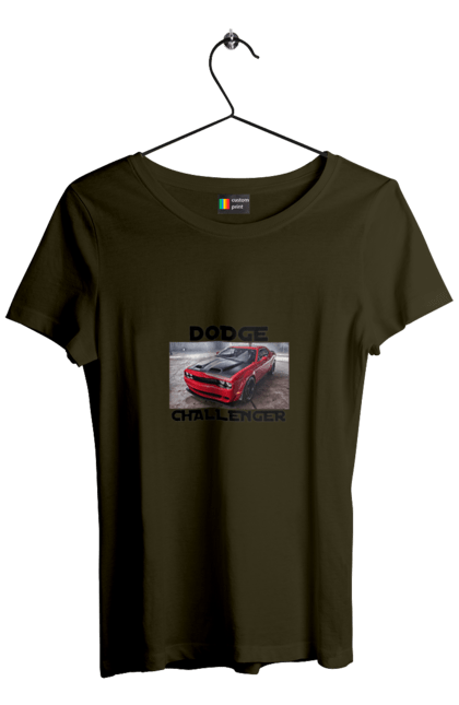 Women`s t-shirt with prints Dodge challenger. An american legend, auto, car, classic car, cult car, dodge challenger, oil car, powerful car. 2070702