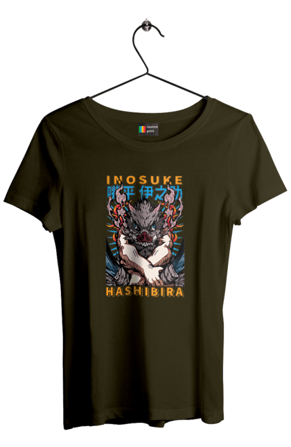 Women's t-shirt with prints Demon Slayer Inosuke. Anime, demon slayer, inosuke, inosuke hashibira, kimetsu no yaiba, manga. 2070702