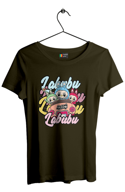 Футболка жіноча з принтом "Лабубу". Іграшка лабубу, лабубу, лабубу кока кола, мерч лабубу, мила, рожева лабубу, смішна лабубу. 2070702