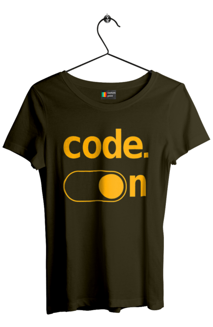 Футболка жіноча з принтом "Код увімкнено". Айті, айтішник, для айтішника, для програміста, код увімкнено, подарунок айтішнику, подарунок програмісту, програміст, розробник. 2070702