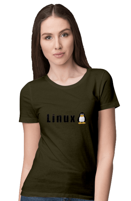 Women`s t-shirt with prints Linux. Administrator, availability, black, commercial, free, freedom, independence, is free, it, it specialist, linux, operating system, os, penguin, programmer, server, software, sysadmin, sysop, system, system administrator, text. 2070702