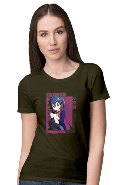 Women's t-shirt with prints Kiniro Mosaic Aya Komichi. Anime, aya komichi, gold mosaic, kiniro mosaic, kinmoza, manga. 2070702