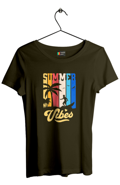 Women`s t-shirt with prints Summer Vibes Beach. Beach, sea, summer, surfing, tropics, vacation. 2070702