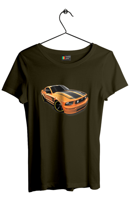 Футболка жіноча з принтом "Помаранчева, швидкісна машина". Їзда, колеса, машина, швидкість. 2070702