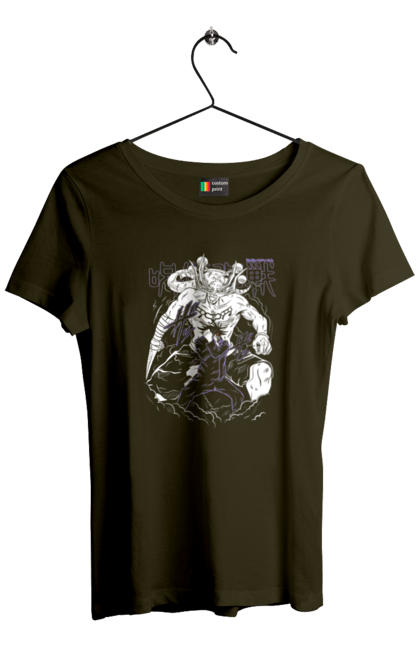 Women's t-shirt with prints Jujutsu Kaisen Megumi. Anime, dark fantasy, fushiguro, fushiguro megumi, jujutsu kaisen, magic battle, manga, megumi, mystic. 2070702