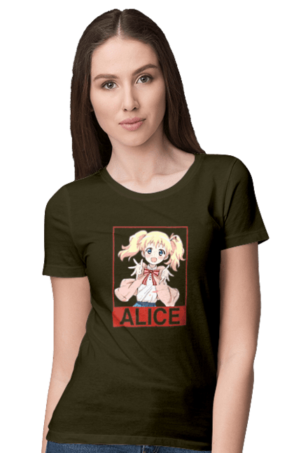 Футболка жіноча з принтом "Золота мозаїка Аліса Картелет". Alice cartelet, anime, kiniro mosaic, kinmoza, manga, аліса, аліса картелет, аніме, золота мозаїка, манга. 2070702