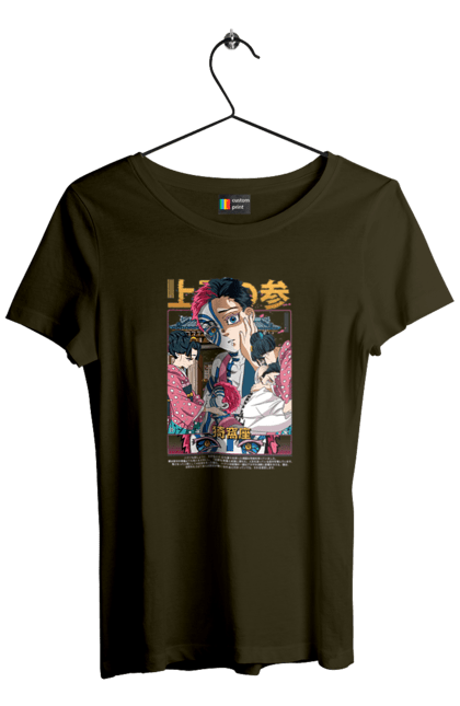 Women's t-shirt with prints Demon Slayer Akaza. Akaza, anime, demon slayer, kimetsu no yaiba, manga, nezuko, serial. 2070702