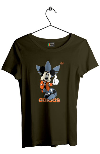 Футболка женская с принтом Adidas Микки Маус. Adidas, mickey mouse, адидас, дисней, микки, микки маус, мультфильм. 2070702