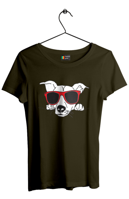 Футболка жіноча з принтом "Собака Визирає". Визирати, окуляри, собака. 2070702