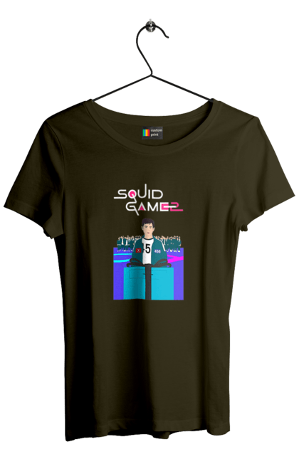 Футболка жіноча з принтом "Гра в кальмара Сон Гі Хун". 456, netflix, seong gi-hun, squid game, гра в кальмара, гравець 456, нетфлікс, серіал, сон гі хун. 2070702