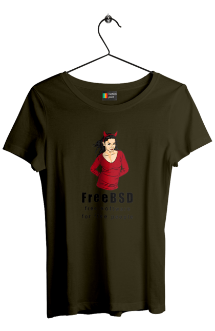 Футболка жіноча з принтом "Freebsd Для Вільних". Bsd, freebsd, unix, адміністратор, айті, айтішник, безкоштовна, безкоштовно, бестія, вільна, демон, демонесса, доступність, незалежність, операційна система, ос, програміст, програмне забезпечення, свобода, сисадмін, система, системний адміністратор, софт, текст, червоний, чорний. 2070702