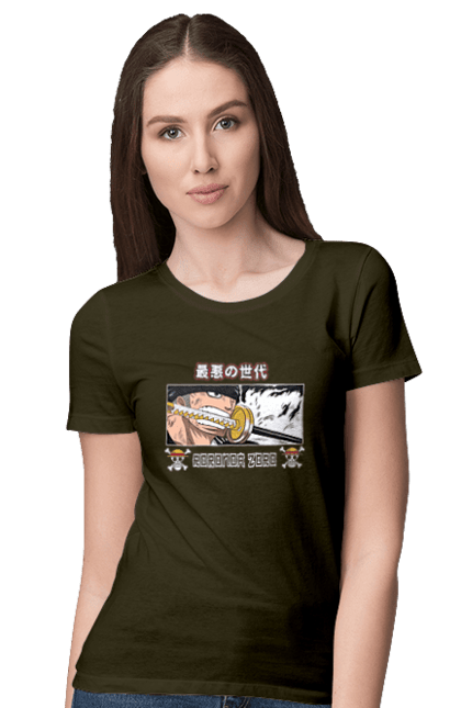 Women's t-shirt with prints One Piece Zoro. Anime, manga, one piece, roronoa zoro, straw hat pirates, swordsman, zoro. 2070702