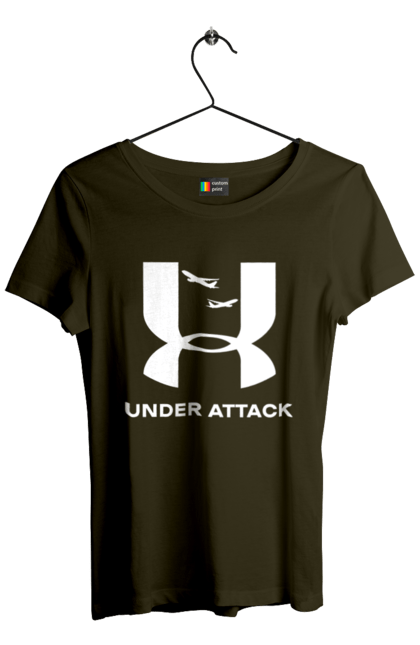 Футболка жіноча з принтом "Under Attack white". Андер армор, бренди, гумор, приколи, прикольні, ундер армор. 2070702