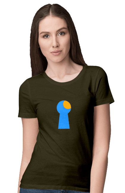 Women`s t-shirt with prints Замочная скважина. Castle, cleft, door, interest, key, light through, open the door, well. 2070702