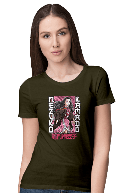 Women's t-shirt with prints Demon Slayer Nezuko. Anime, demon slayer, kimetsu no yaiba, manga, nezuko, serial. 2070702