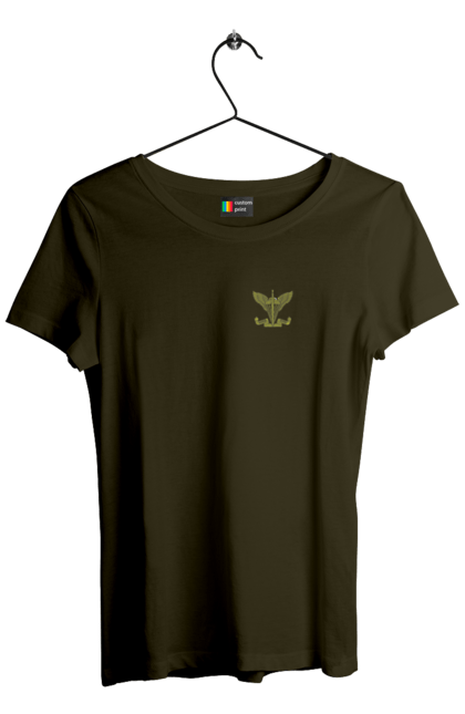 Women`s t-shirt with prints Airborne assault troops of Ukraine. Army, emblem, khaki, military, soldiers. 2070702