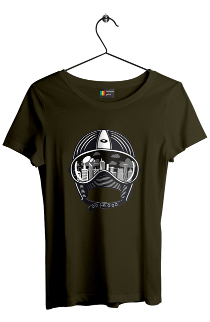 Women`s t-shirt with prints Helmet And City. City, helmet, speed. 2070702