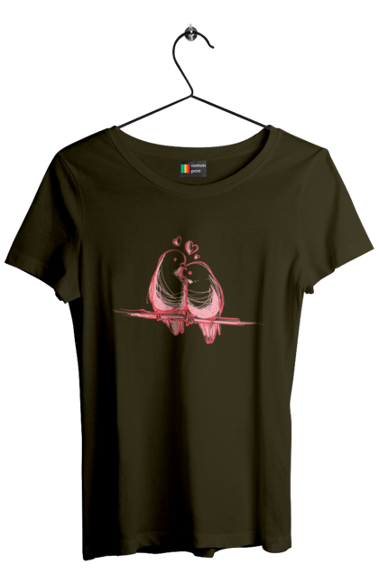 Women`s t-shirt with prints Parrots In Love. Lovers, parrots. 2070702