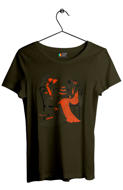 Футболка жіноча з принтом "Дами В Червоному". Дами, посиденьки, чаювання. 2070702