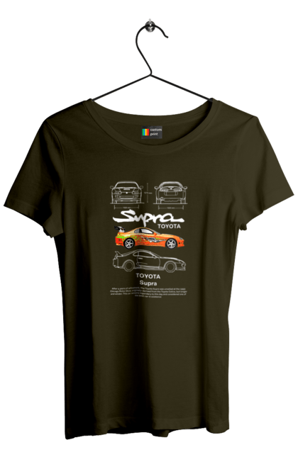 Women's t-shirt with prints Toyota Supra. Automobile, car, japan, sport car, sports car, supra, toyota, toyota supra. 2070702