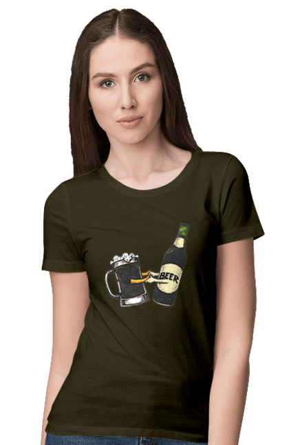 Women`s t-shirt with prints Bottle Of Beer With A Glass Of Beer. Beer, bottle, wineglass. 2070702