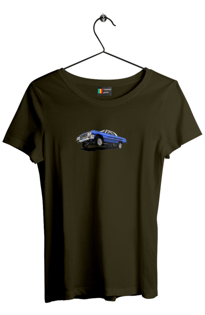 Women`s t-shirt with prints Car. Blue, car, chevrolet, classic, impala, lowrider. 2070702