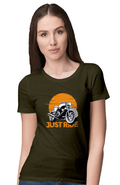 Women`s t-shirt with prints Motorcycle, Just Go. Motorbike, riding, road. 2070702
