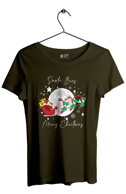 Women`s t-shirt with prints Super Mario Bros: Merry Christmas. Character, christmas, game, mario, mario bros, merry christmas, nintendo, santa claus, super mario bros. 2070702