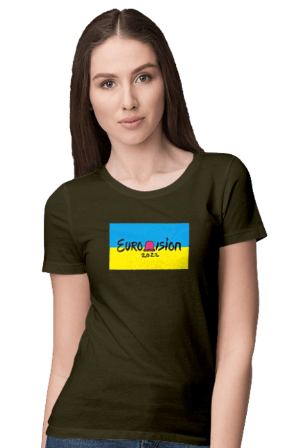 Women`s t-shirt with prints Eurovision by KALUSH Orchestra. Azov, eurovision, freedom, kalush orchestra, mariupol, our defenders, save azovstal, stefania, to release, victory. 2070702