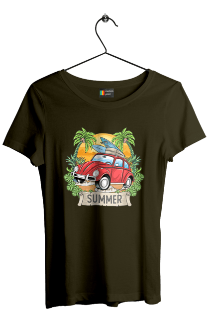 Women`s t-shirt with prints Summer, Car And Palm Trees. Palm trees, relaxation, summer. 2070702