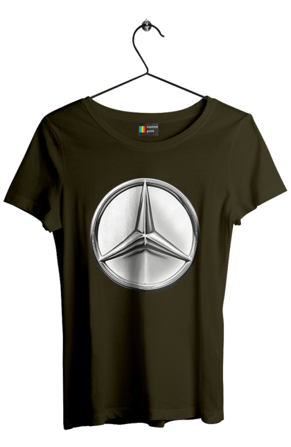 Футболка жіноча з принтом "Mercedes Benz Лого Металік". Авто, автомобіль, логотип мерседес, машини, мерс, мерседес. 2070702
