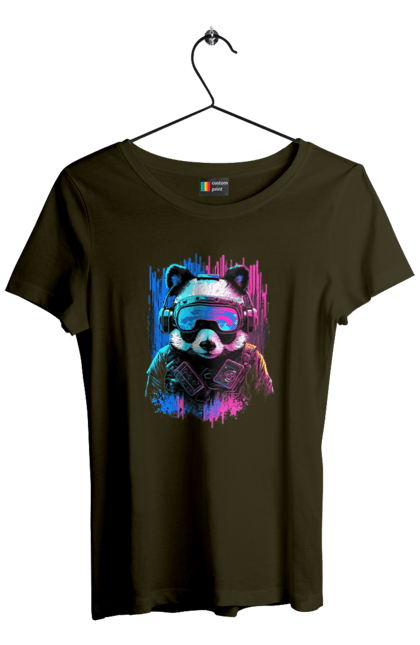 Футболка жіноча з принтом "Панда в VR шолом". Віртуальна реальність, гік, панда, персонаж, шолом. 2070702