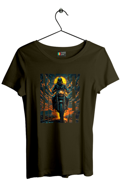 Women`s t-shirt with prints Biker. Biker, freedom, motorcyclist, tourism, travel. 2070702
