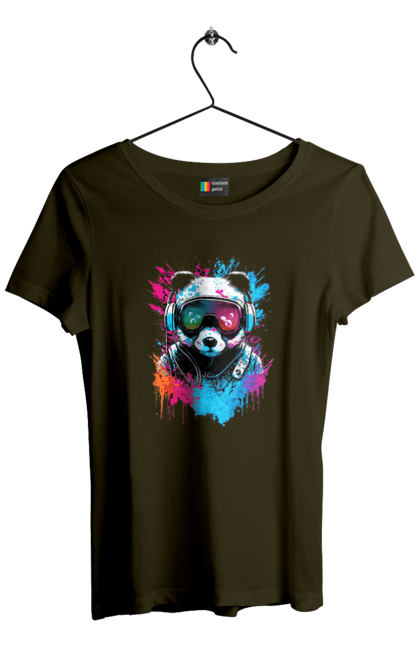 Футболка жіноча з принтом "Панда в VR шолом". Віртуальна реальність, гік, панда, персонаж, шолом. 2070702