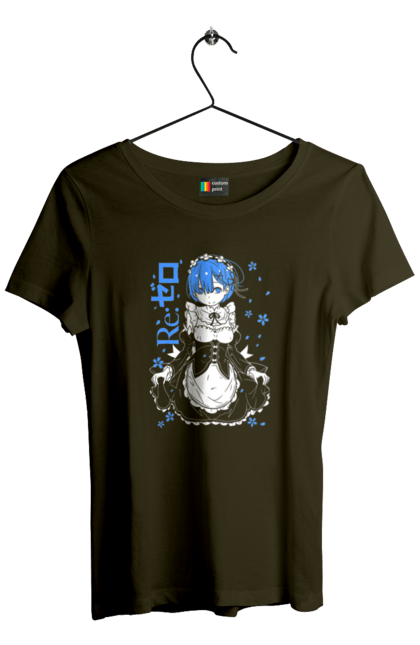 Women's t-shirt with prints Re:Zero Rem. Anime, drama, fantasy, manga, re:zero, rem, thriller. 2070702