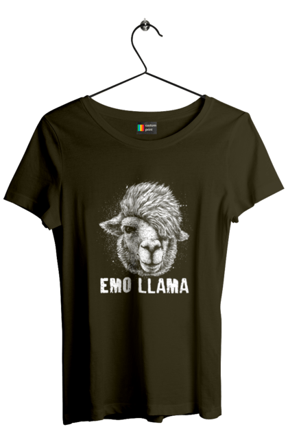 Футболка женская с принтом Эмо Лама. Alpaca, animals, distressed, emo, funny, llama, vintage, лама, эмо. 2070702