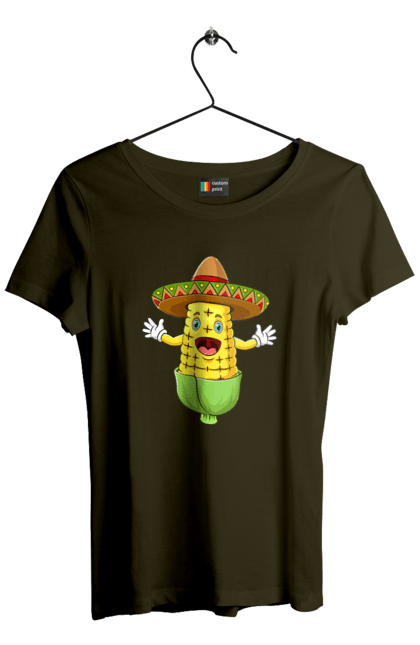 Women`s t-shirt with prints Sombrero Corn. Corn, food, sombrero. 2070702