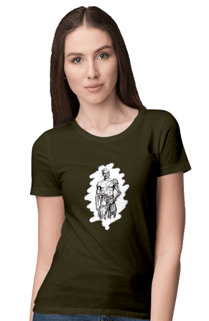 Футболка жіноча з принтом "Кіборги україни". Вуса, зброя, кіборг, козак, патріот, пістолет, українець, чуб. 2070702