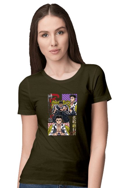 Women's t-shirt with prints Demon Slayer Gyomei. Anime, demon slayer, gyomei, gyomei himejima, himejima, kimetsu no yaiba, manga, serial. 2070702