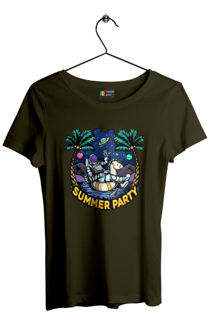 Women`s t-shirt with prints Summer Party With Astronaut. Cosmonaut, space, summer. 2070702