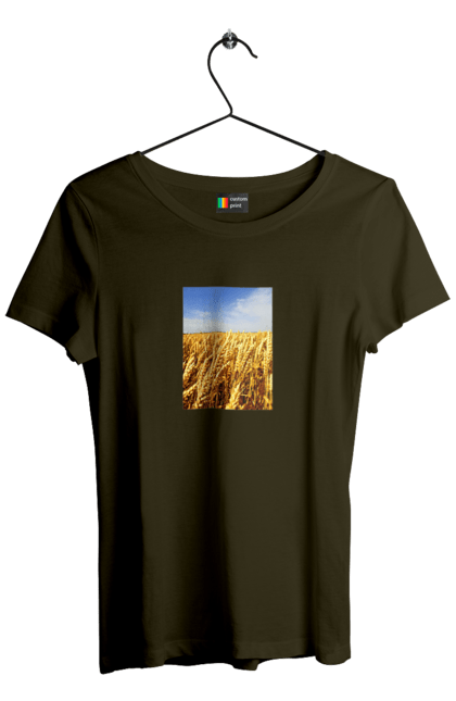 Футболка жіноча з принтом "Україна". Голубизна, красота, небо, поле, природа, пшеница. 2070702