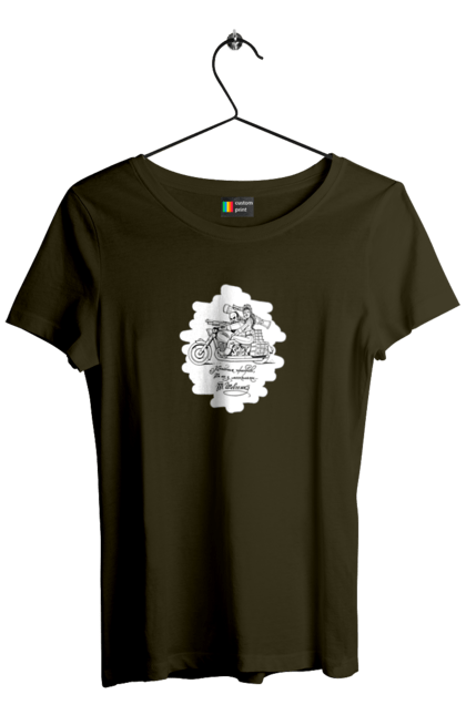 Women`s t-shirt with prints Shevchenko on a motorcycle. Aeneid, books, kobzar, motorbike, shevchenko, ukrainian, vіrsh. 2070702