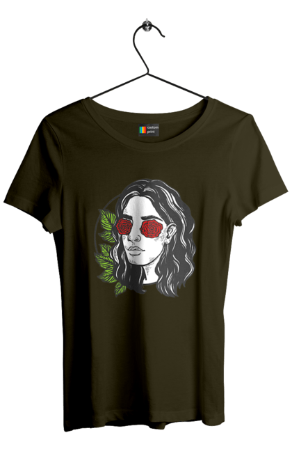 Women`s t-shirt with prints Girl With Roses In The Eyes. Girl, rose flower. 2070702