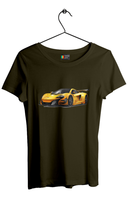 Футболка жіноча з принтом "Спорткар". Автомобіль, жовтий автомобіль, жовтий спорткар, спорт, спорткар. 2070702