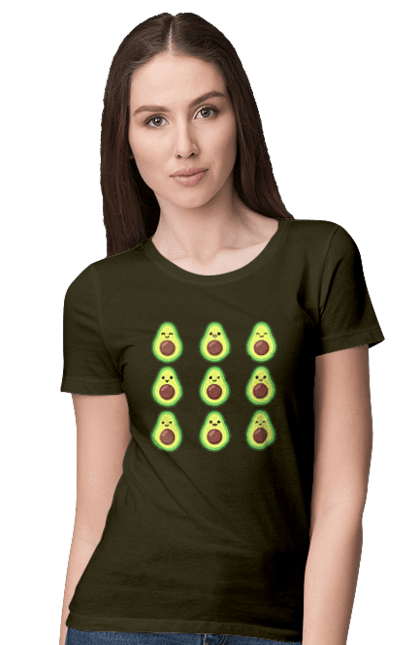 Women`s t-shirt with prints Avocado Mood. Avocado, emotion, food. 2070702