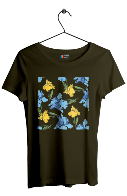 Футболка жіноча з принтом "Квіти Іриси". 8 березня, andreyanush, весна, весняний подарунок, день матері, день народження, літній подарунок, літо, подарунок дружині, подарунок коханій, подарунок мамі. 2070702