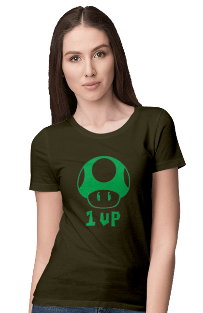 Women's t-shirt with prints 1UP Mario. Character, game, mario, mario bros, nintendo. 2070702